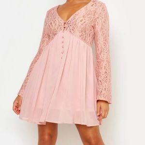 Lace button smock dress